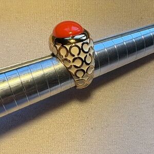 Coach Gold Ring with Crimson/Salmon Stone Accent